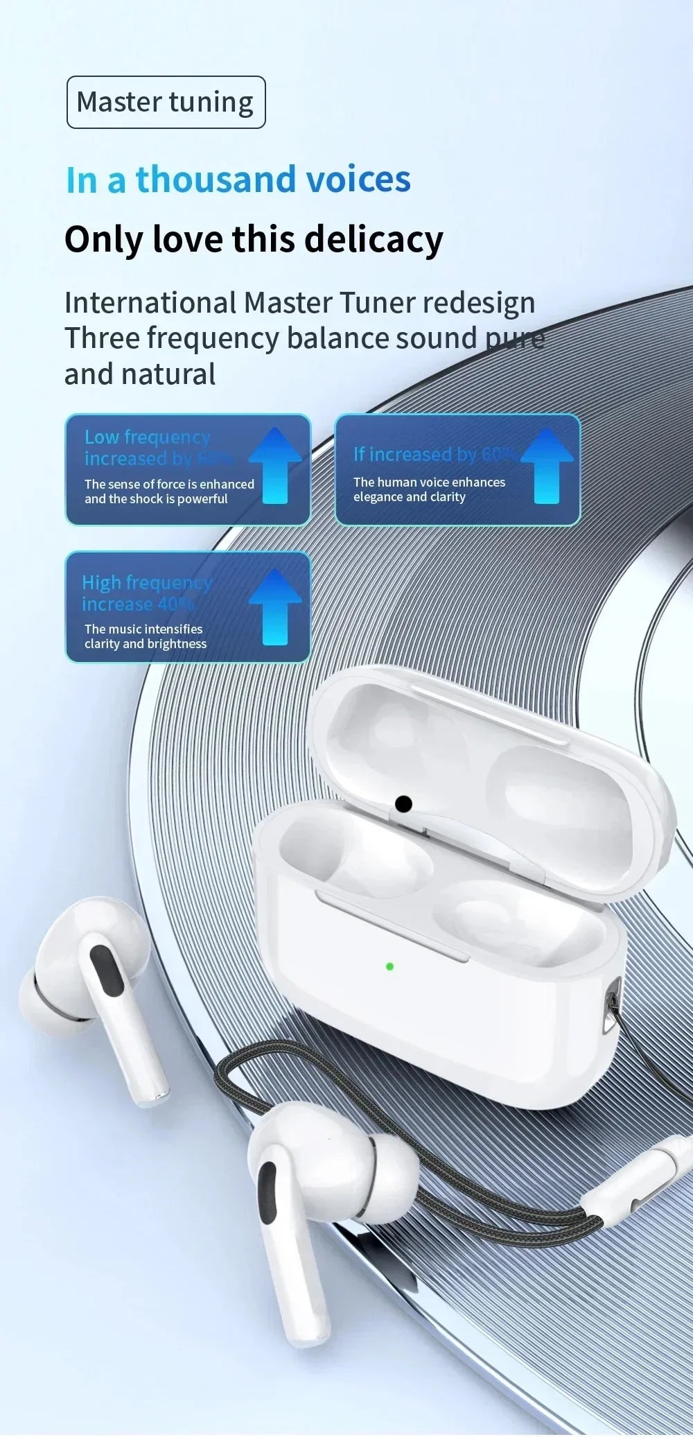 Air Pro True Wireless Bluetooth Earphones Headphones Bin Lanyard HiFi Sound Low Latency Noise Reduction Earbuds for IOS Android