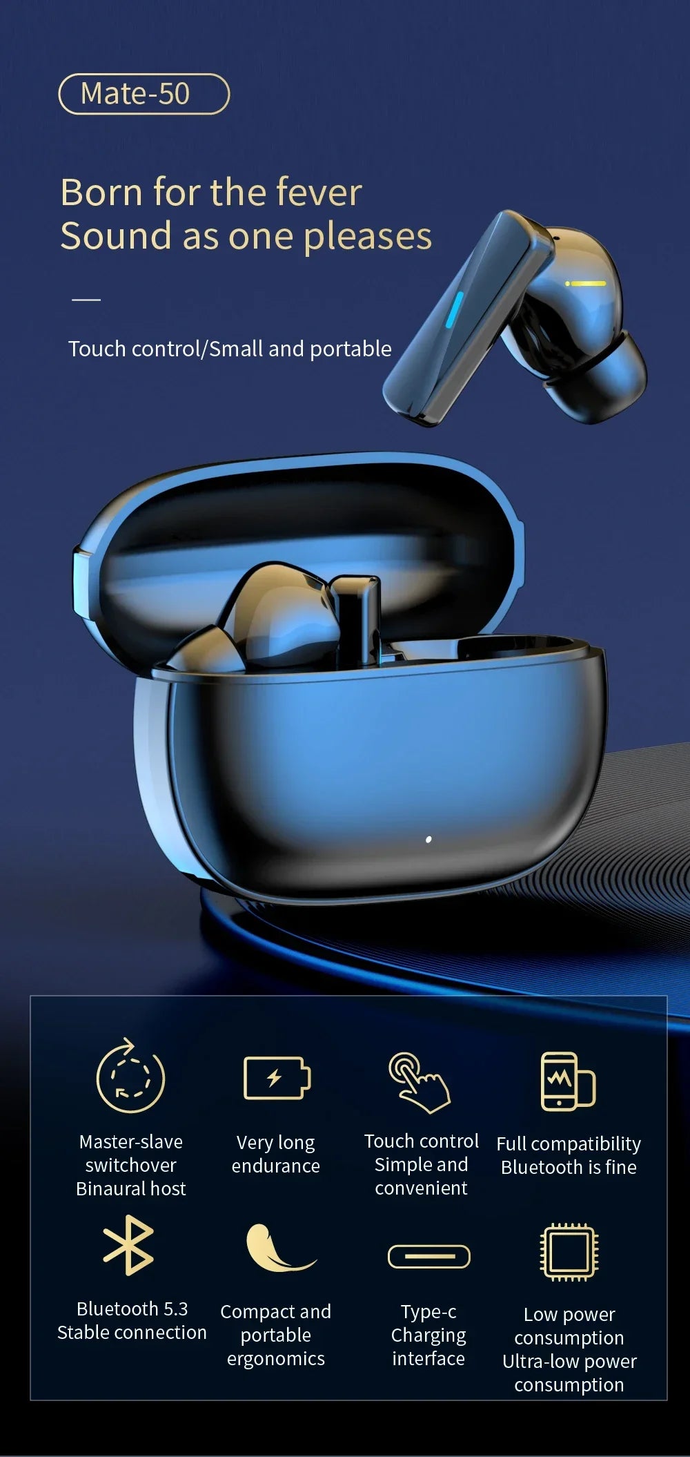 Earbuds True Wireless Earphone Noise Cancelling Update Bluetooth 5.3 Headset HD Music Headphone In-Ear Handsfree With Mic