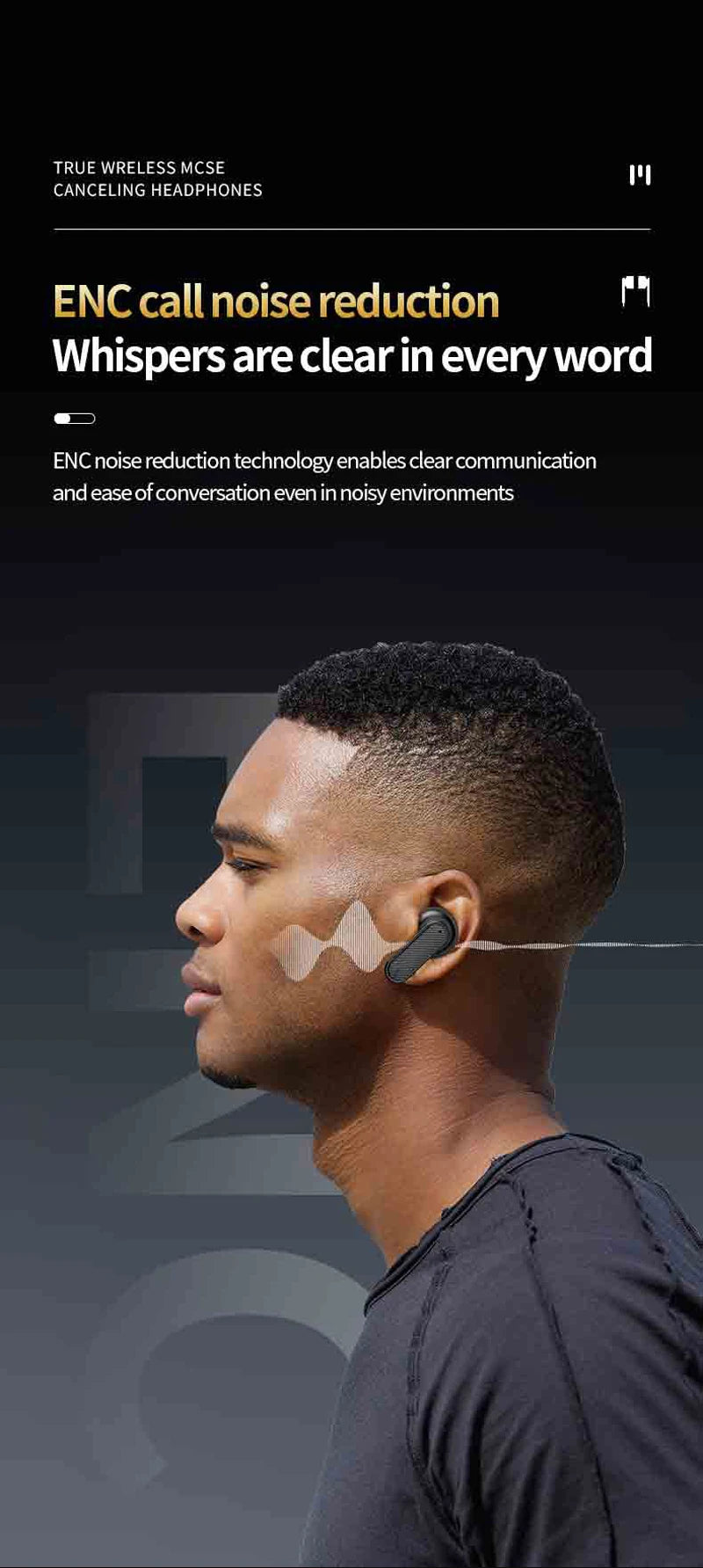 Wireless Headphone Earphones LED Touch Screen Visible Active Noise Cancellation music Headset Sport Earbuds With Microphone