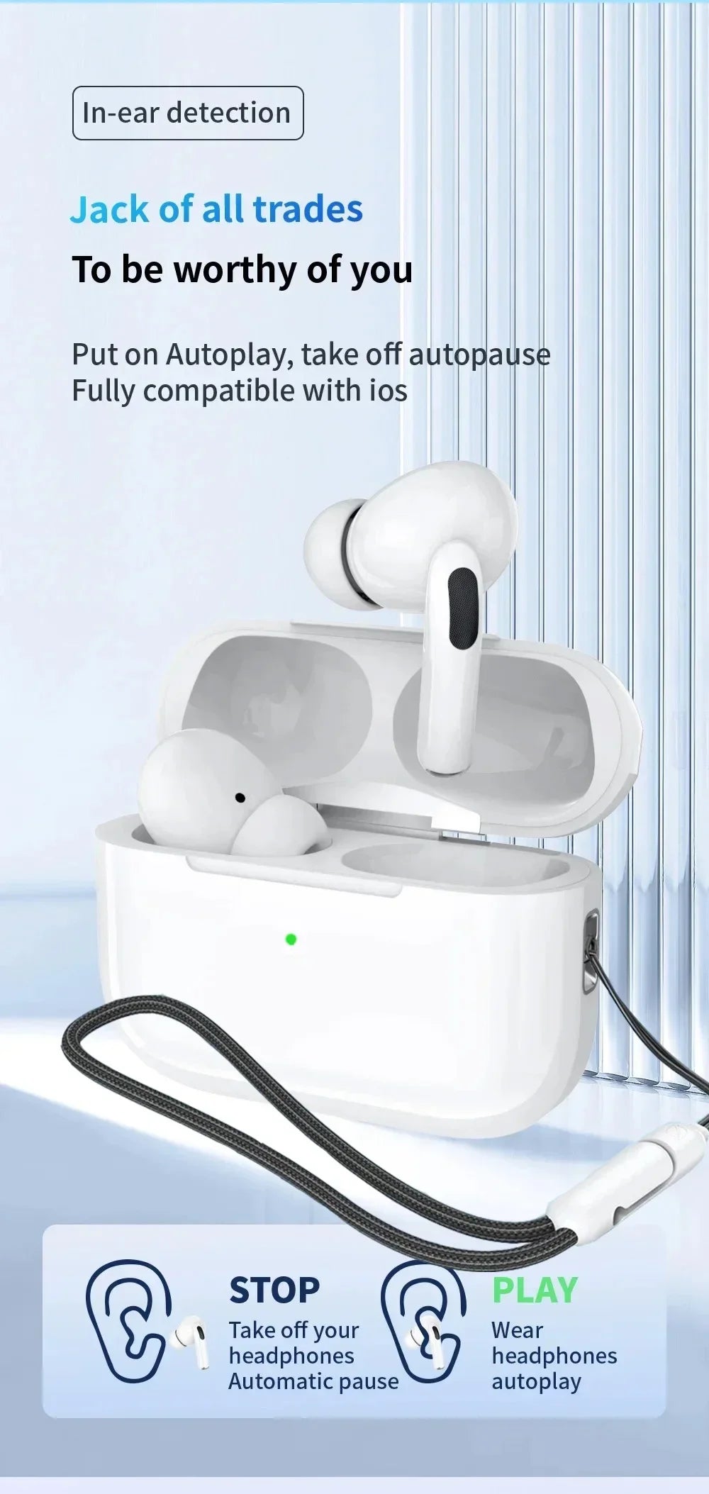 Air Pro True Wireless Bluetooth Earphones Headphones Bin Lanyard HiFi Sound Low Latency Noise Reduction Earbuds for IOS Android