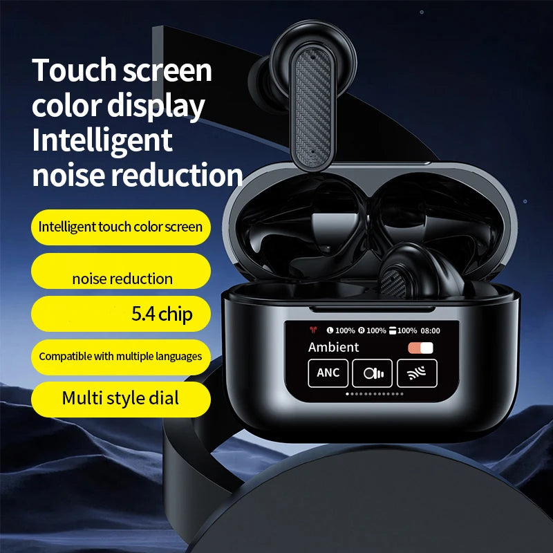 Wireless Headphone Earphones LED Touch Screen Visible Active Noise Cancellation music Headset Sport Earbuds With Microphone