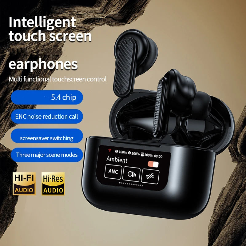 Wireless Headphone Earphones LED Touch Screen Visible Active Noise Cancellation music Headset Sport Earbuds With Microphone