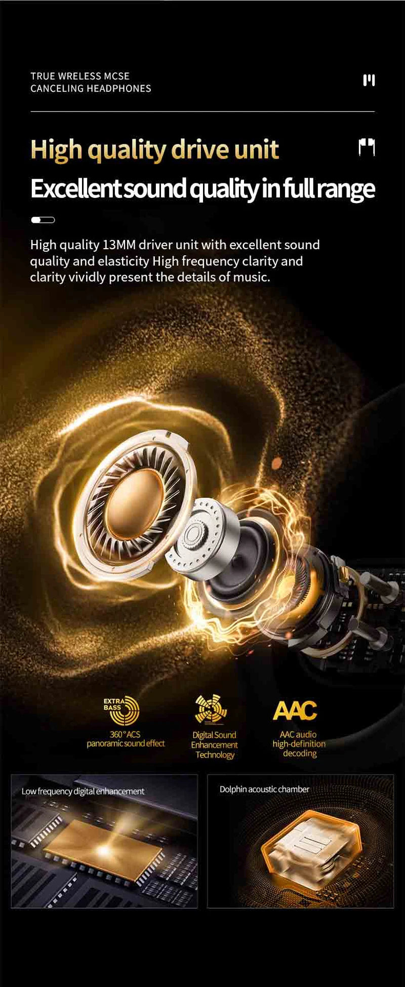 Wireless Headphone Earphones LED Touch Screen Visible Active Noise Cancellation music Headset Sport Earbuds With Microphone