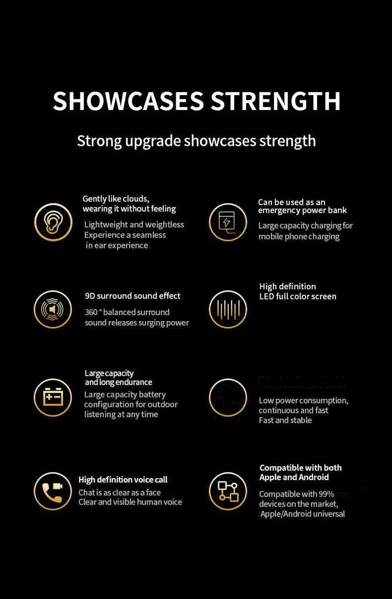 Wireless Headphone Earphones LED Touch Screen Visible Active Noise Cancellation music Headset Sport Earbuds With Microphone