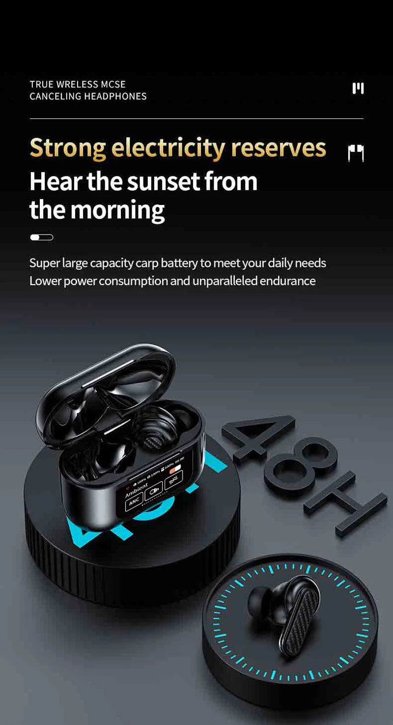 Wireless Headphone Earphones LED Touch Screen Visible Active Noise Cancellation music Headset Sport Earbuds With Microphone